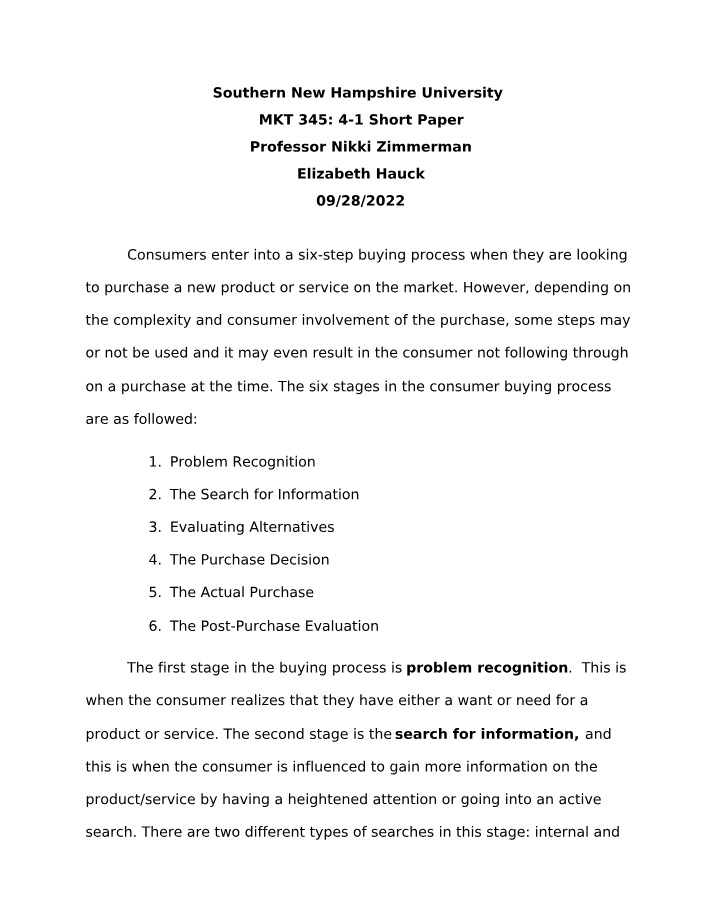 4-1 Short Paper for MKT 345