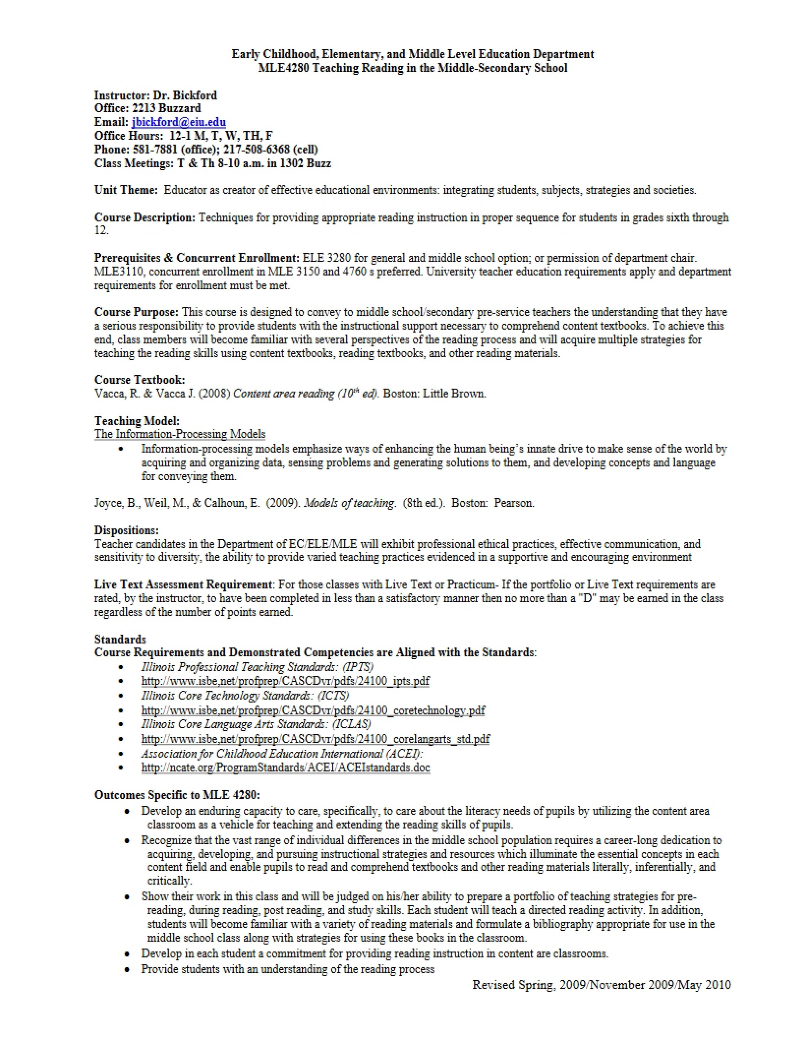 Content Area Reading Course Rules