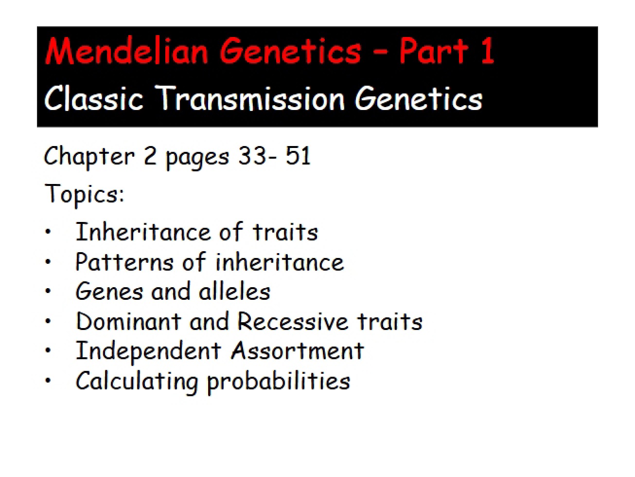 Mendelian Genetics Part I