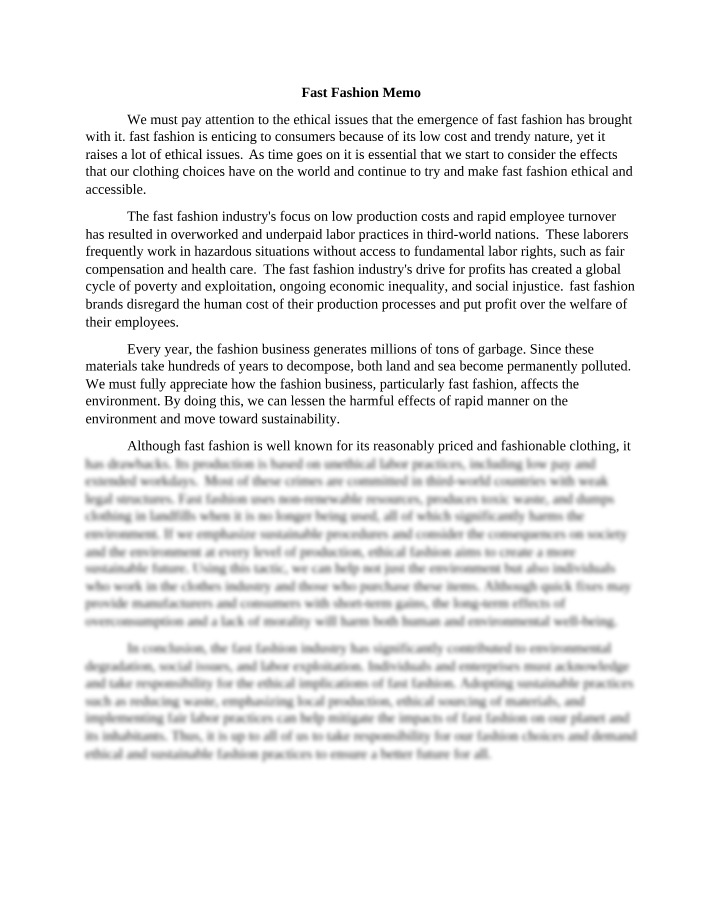 Memo on Fast Fashion