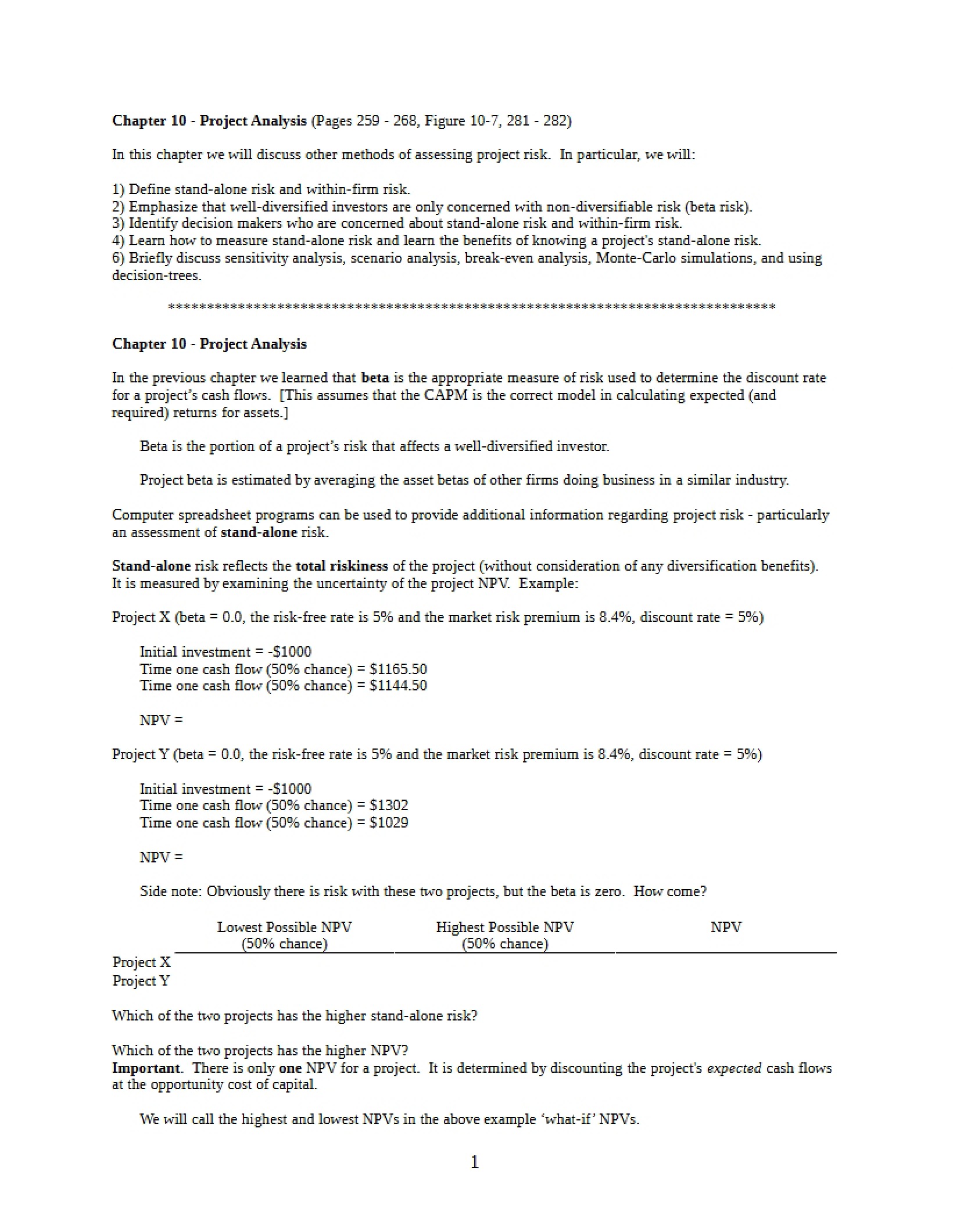 Project Analysis Chapter 10