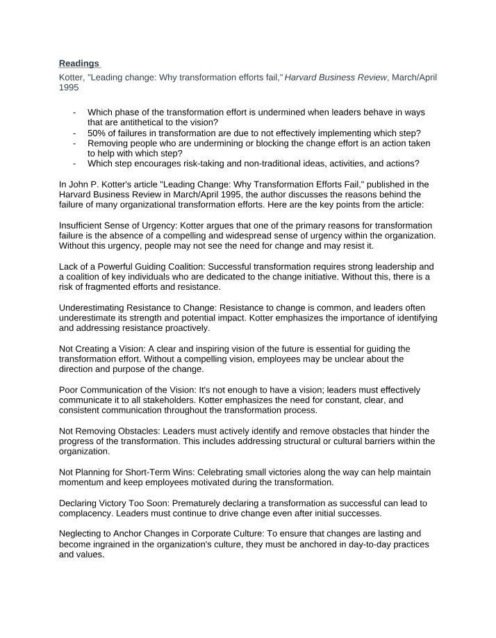 Why Transformation Efforts Fail - Key Points