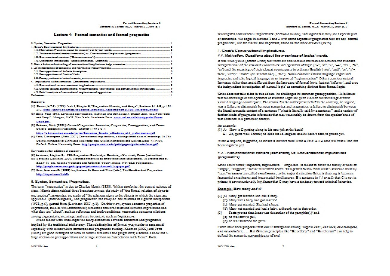 Pragmatics and Semantics (Formal)