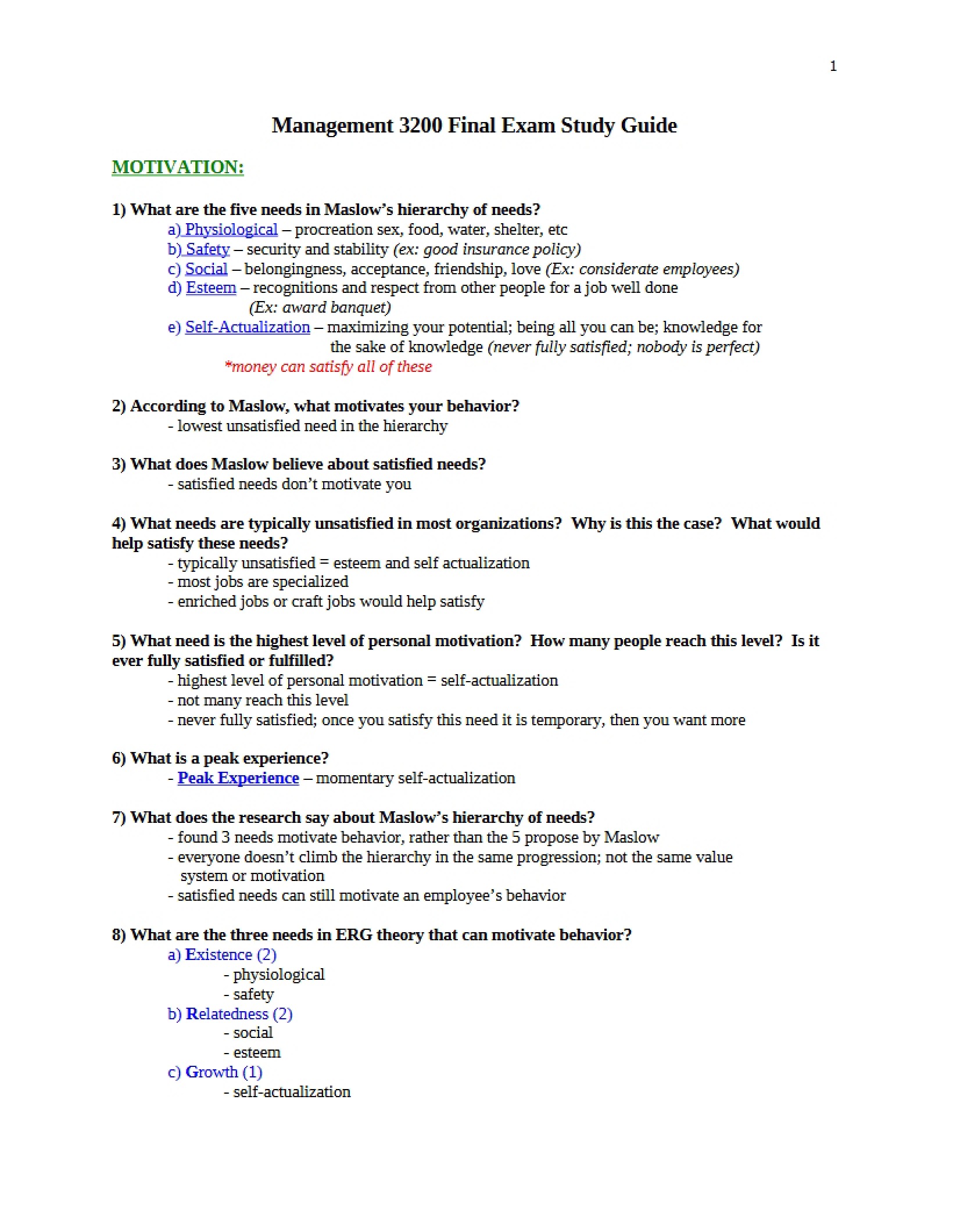 Guide for Final Exam Study