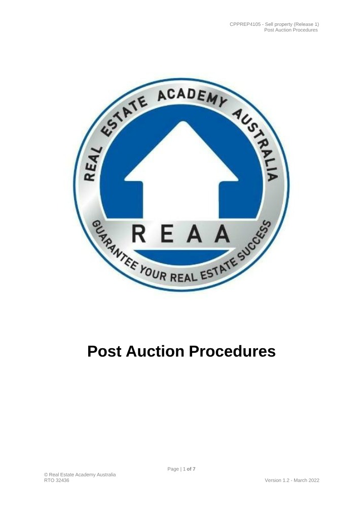 CPPREP4105 Post Auction Processes