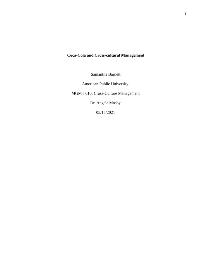Cross-Cultural Management at Coca-Cola