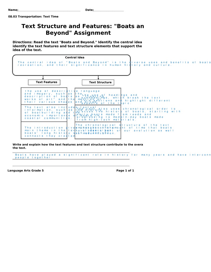 Boats and Beyond - Text Structure and Features Assignment