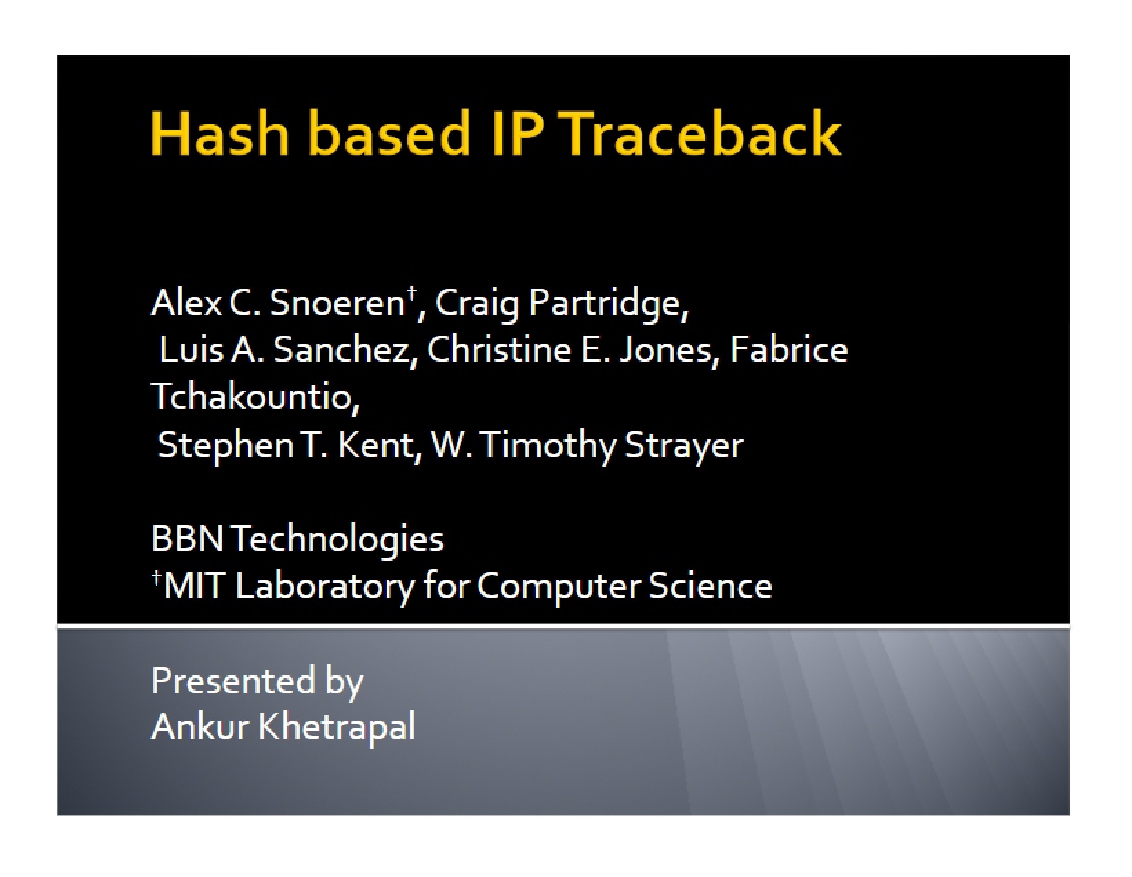 IP Traceback via Hash