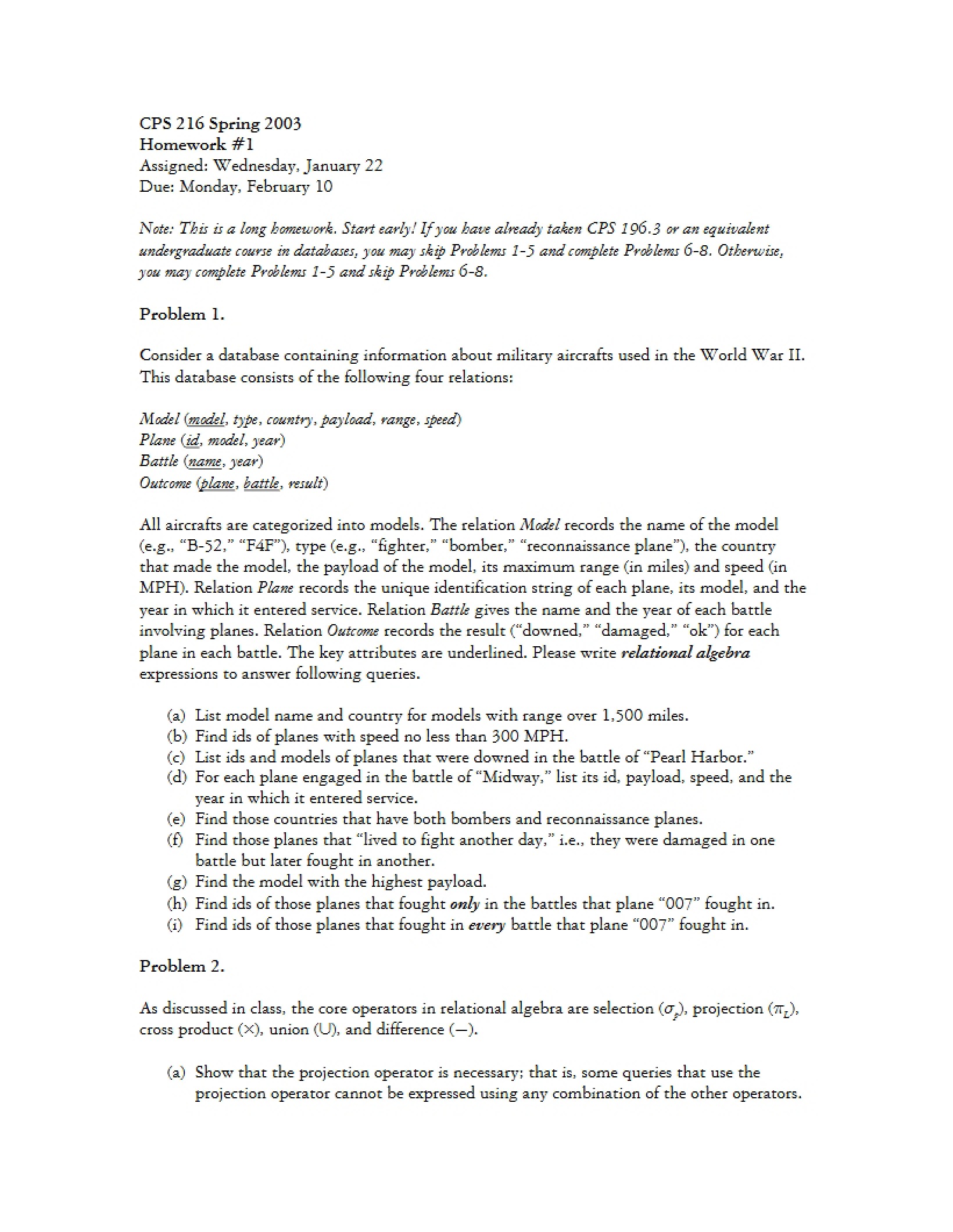 Problem Set One