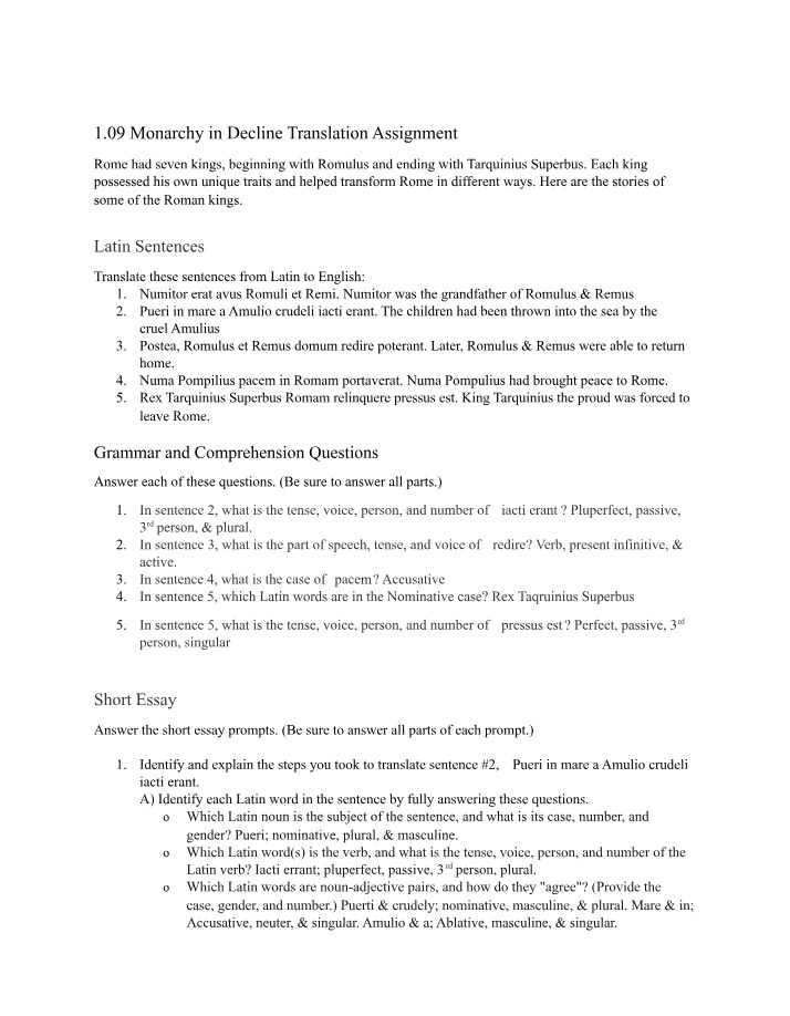 Translation Assignment on Monarchy in Decline
