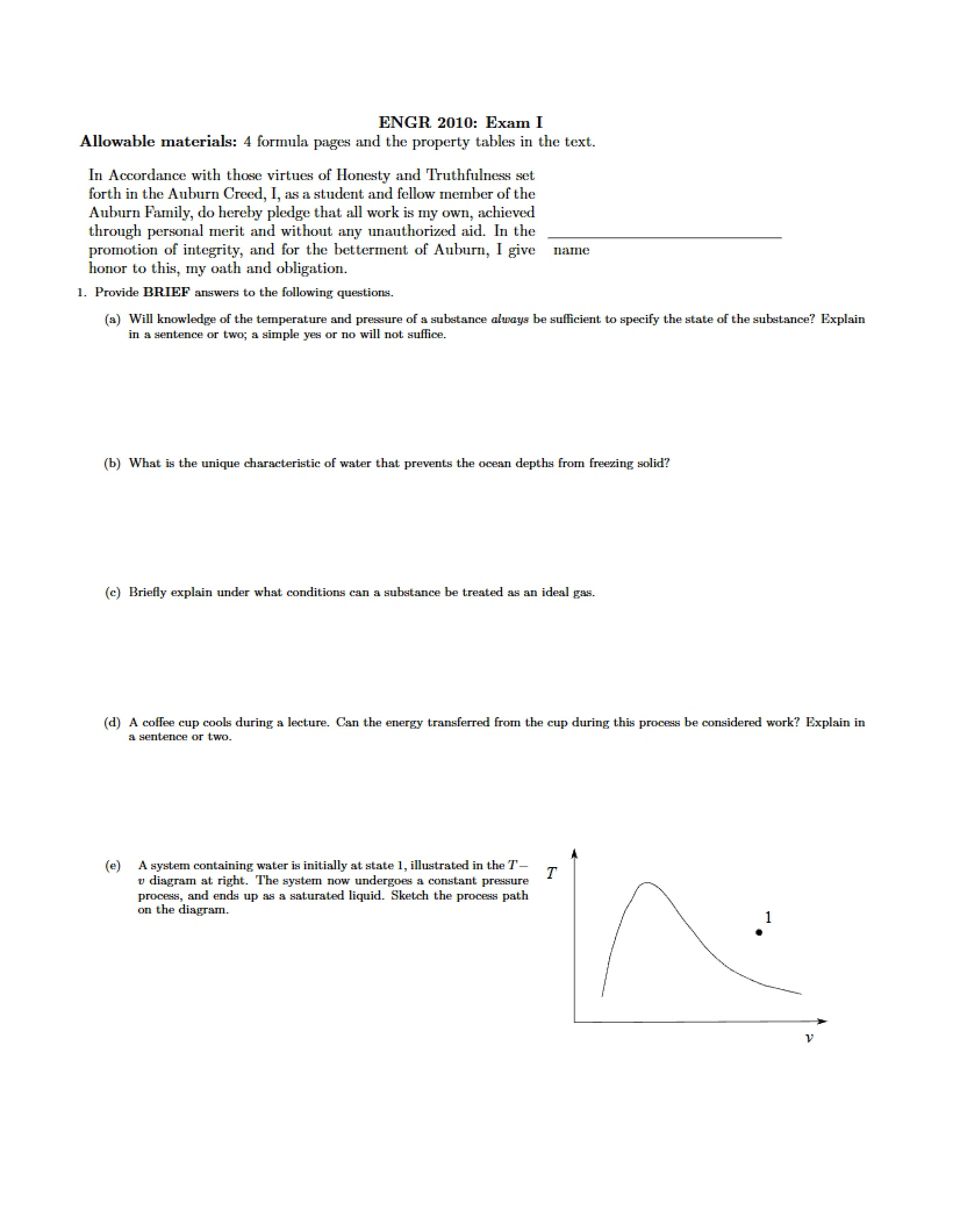Thermodynamics Exam 1
