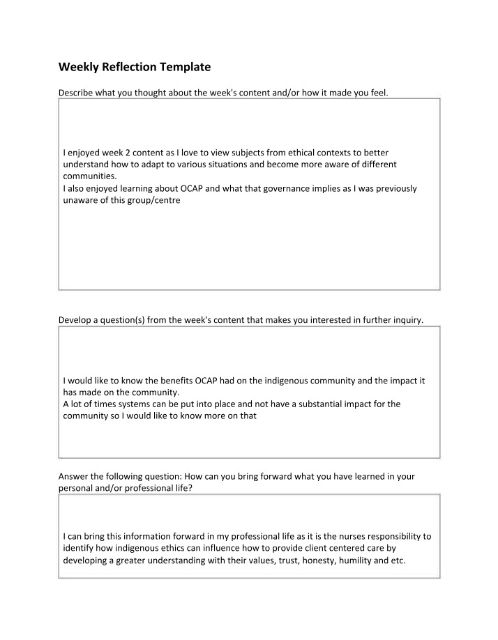 Weekly Reflection Template - OCAP and Indigenous Communities