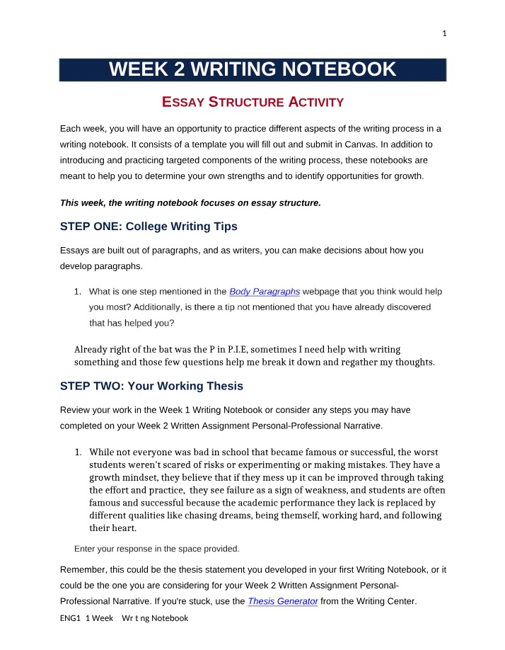 Writing Notebook Template - Week 2
