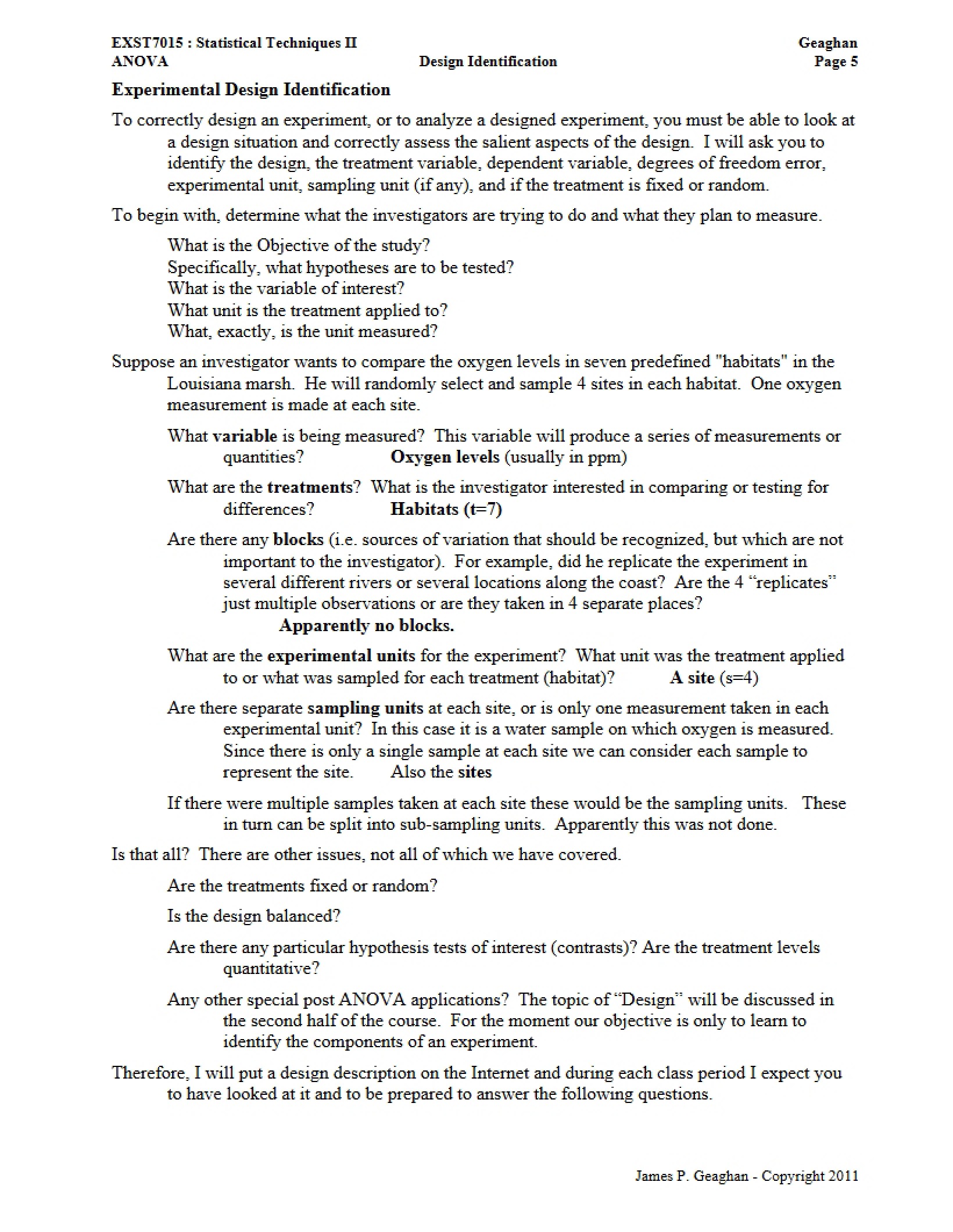 Identification of Design Experiments