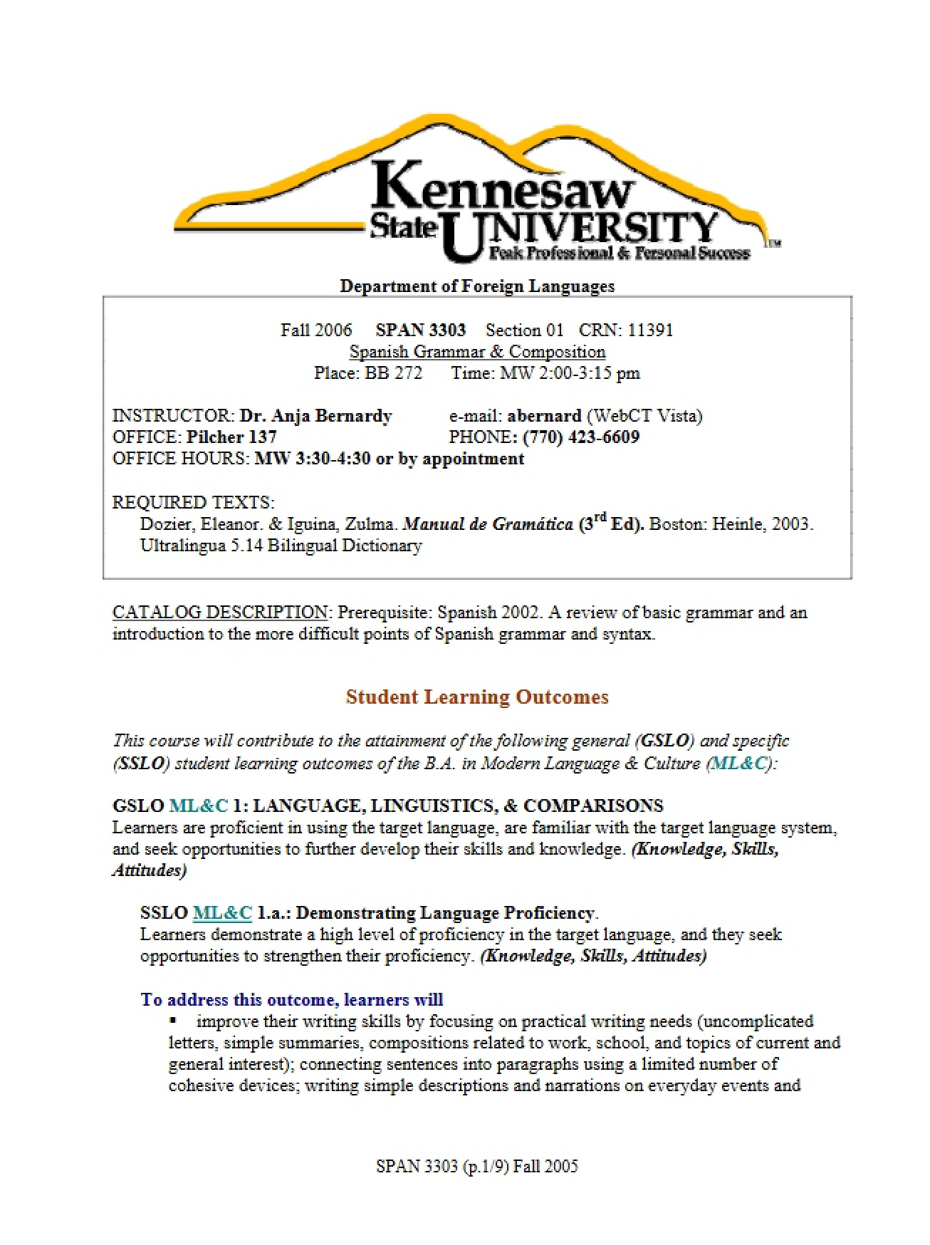 Syllabus and Policies for SPAN 3303