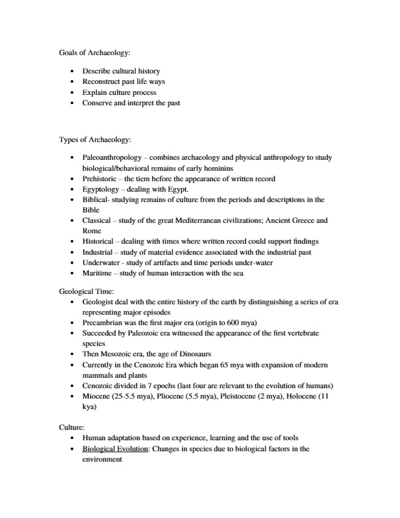 Primary Goals of Archaeological Study