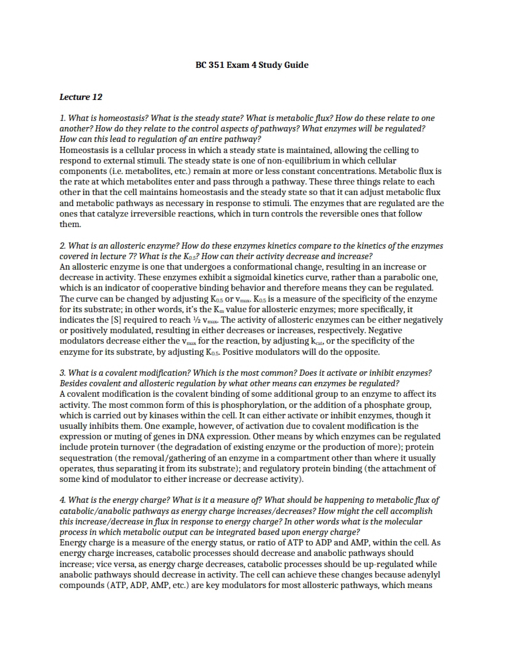 Study Guide for Fourth Exam