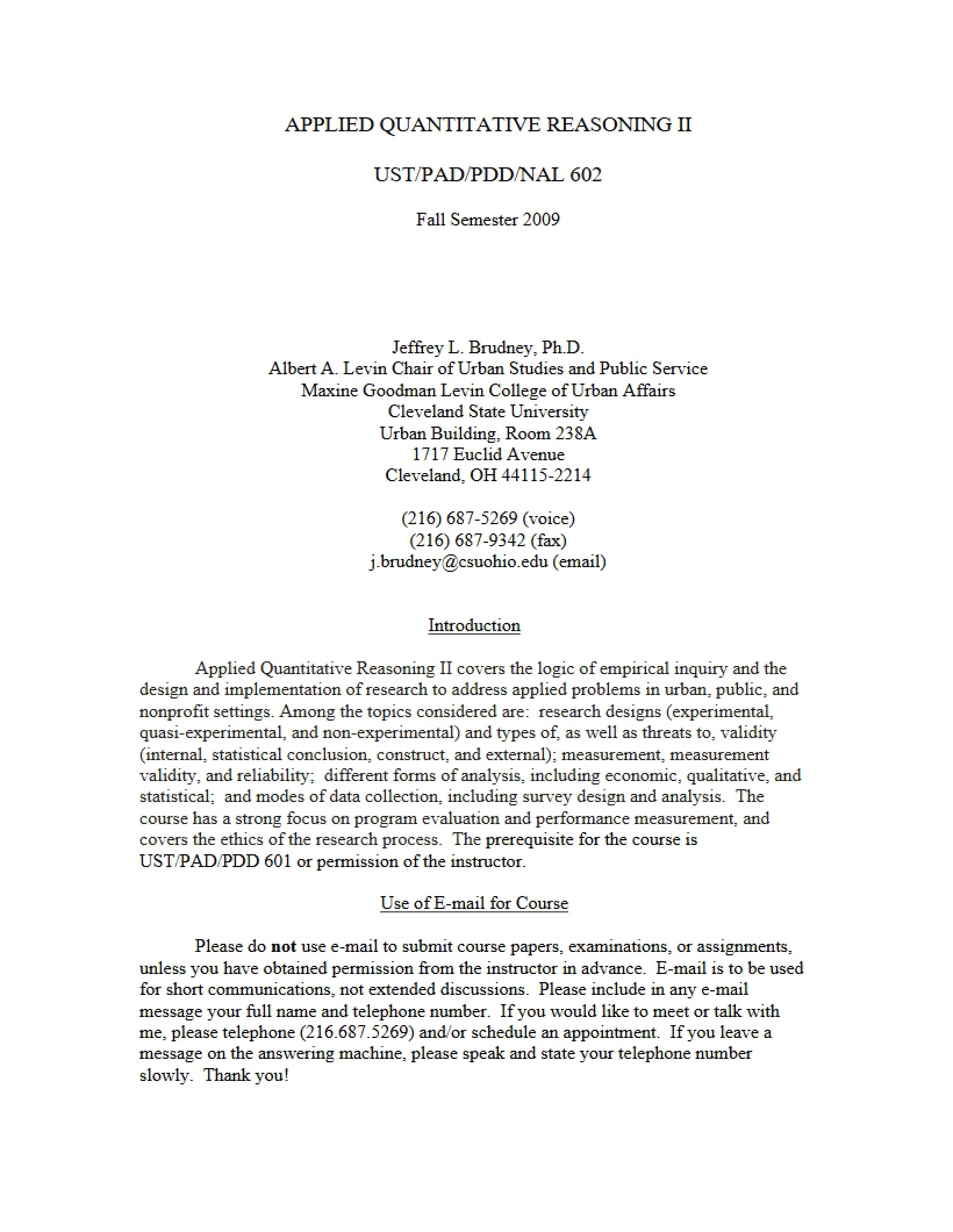 Course Outline Program Evaluation