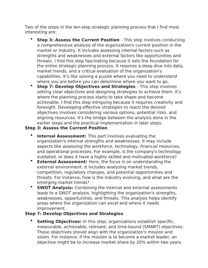 Strategic Planning Steps - Organizational Analysis