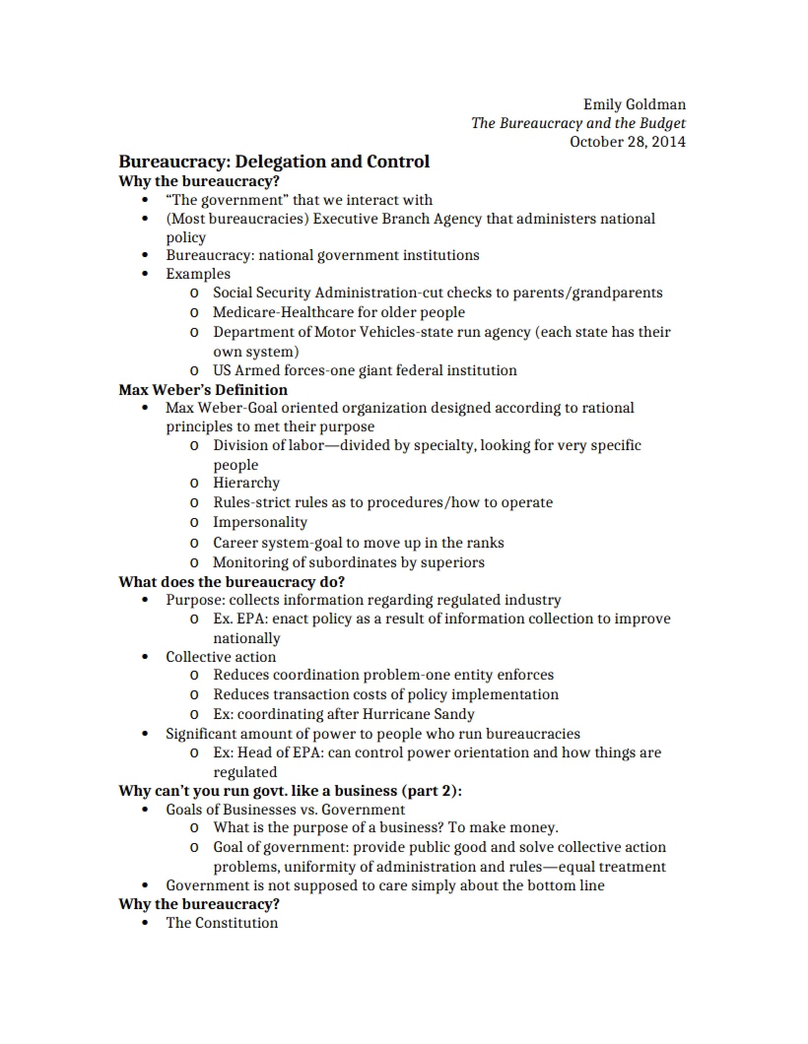 Control and Delegation in Bureaucracy
