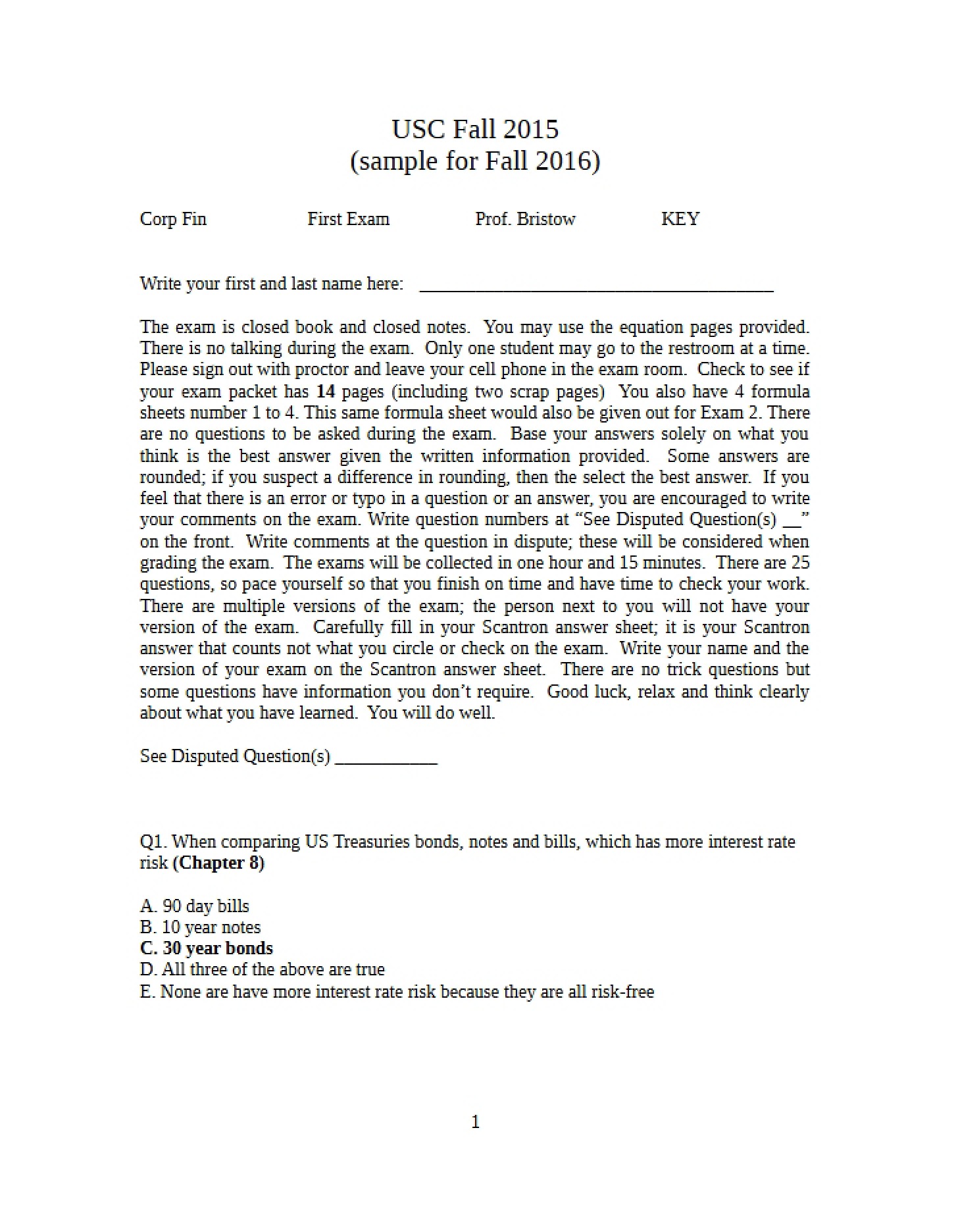 Answer Key Fall 16 Sample Midterm
