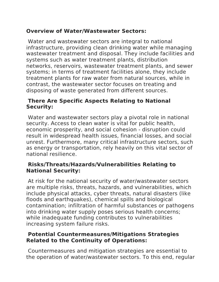 Water-Wastewater Sectors Overview for National Security