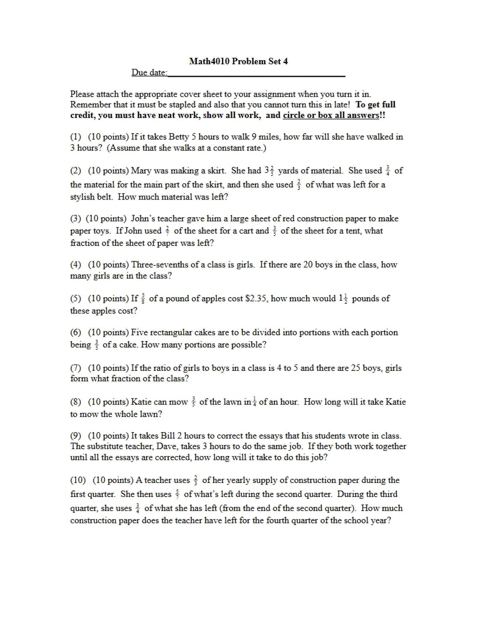 Fourth Problem Set