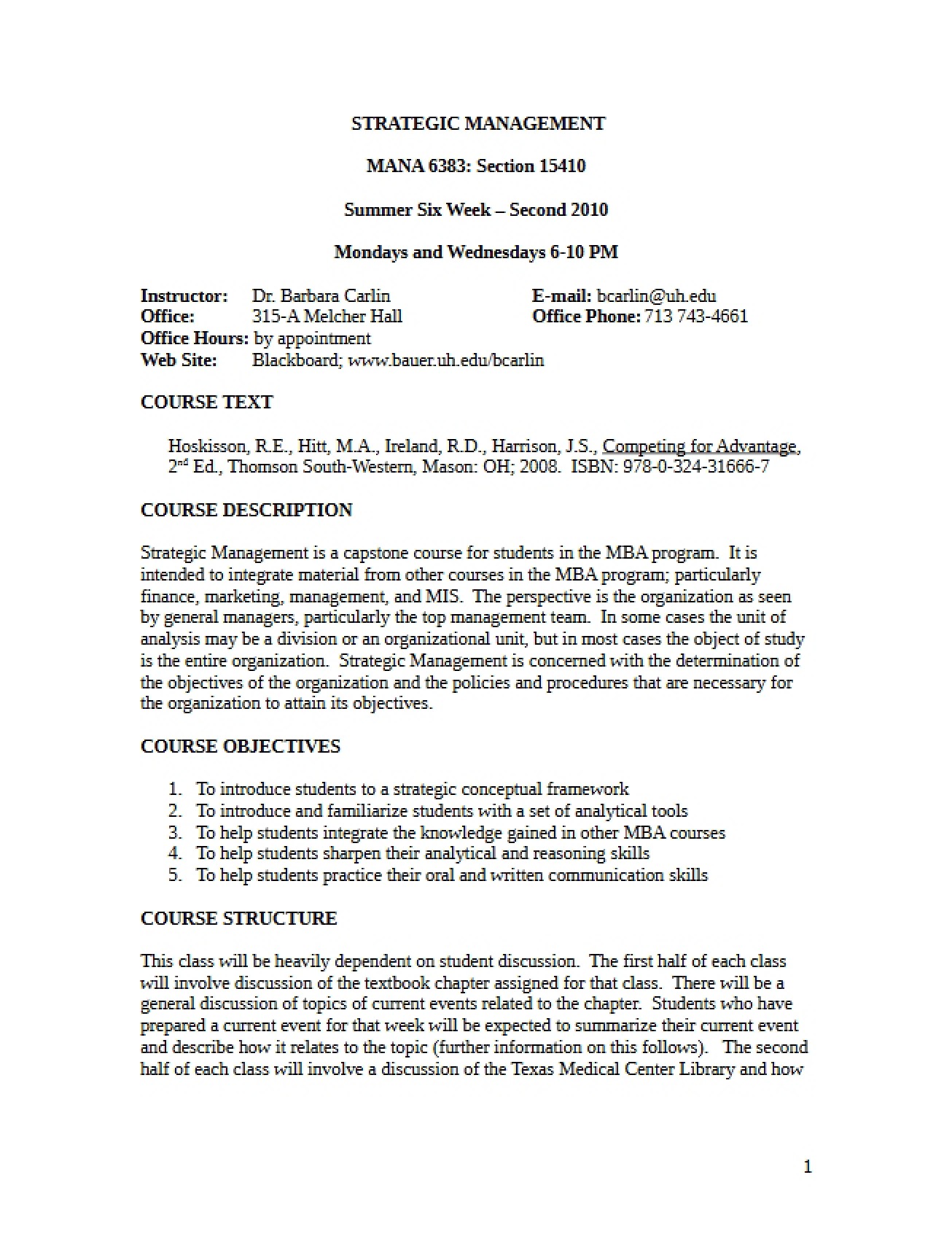 Strategic Management Syllabus