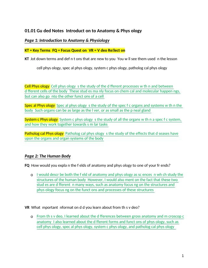 Anatomy & Physiology - Cell Physiology Introduction