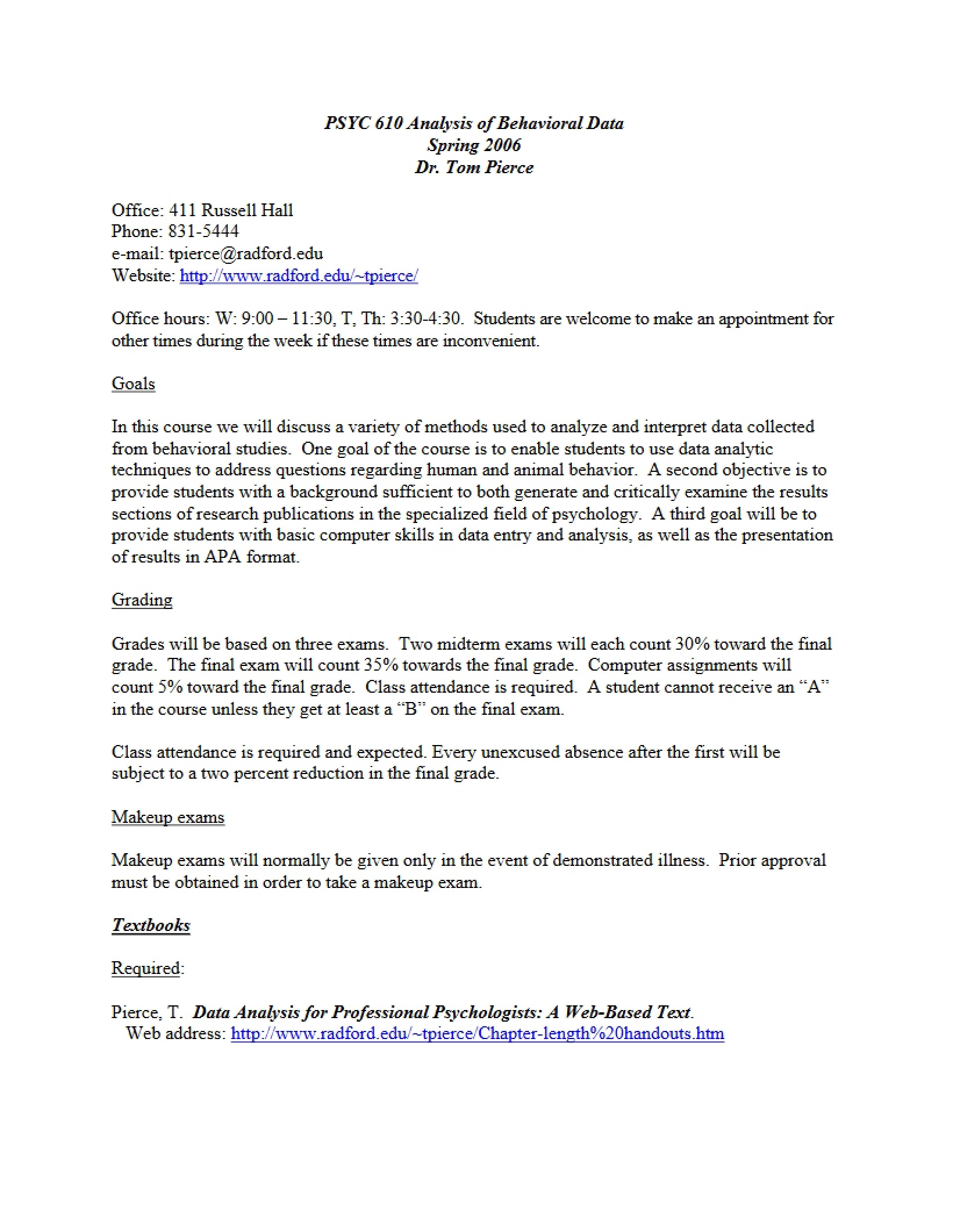 Behavioral Data Analysis Syllabus