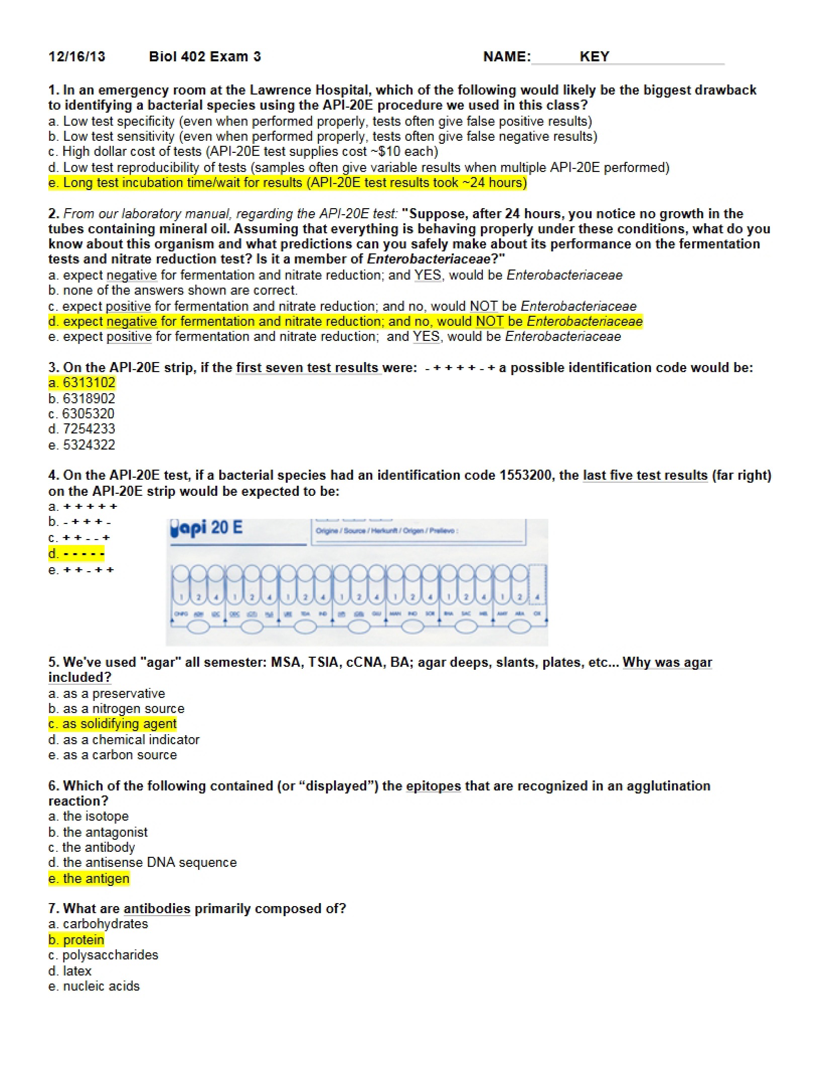 2013 Exam Three Answers