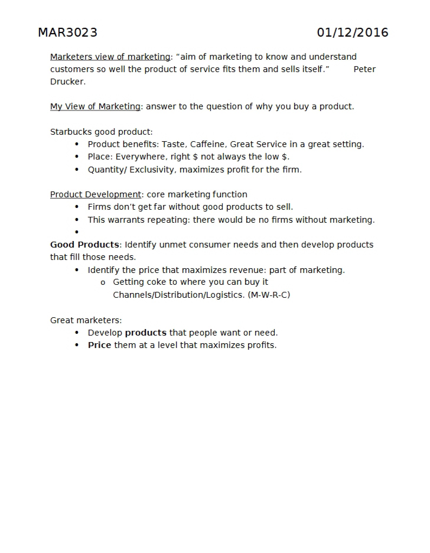 Principles of Marketing - MAR 3023