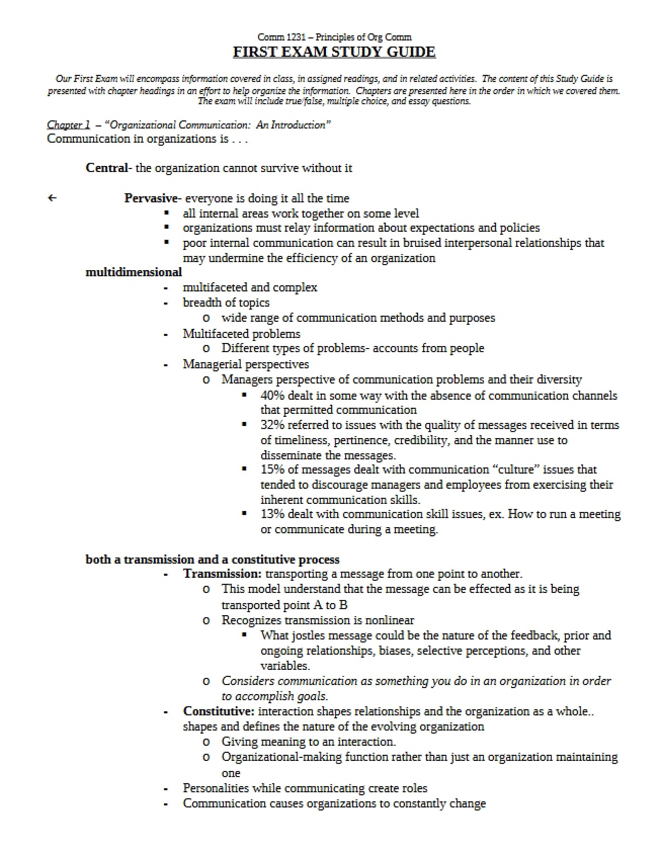 Organizational Communication Exam 1 Guide