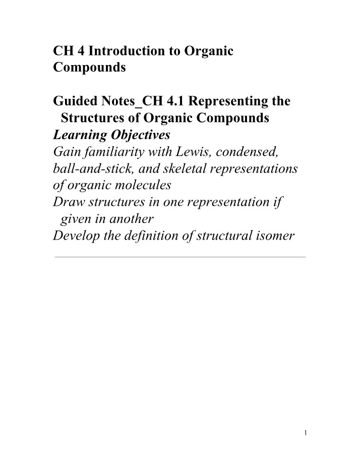 Introduction to Organic Compounds - Representing Structures