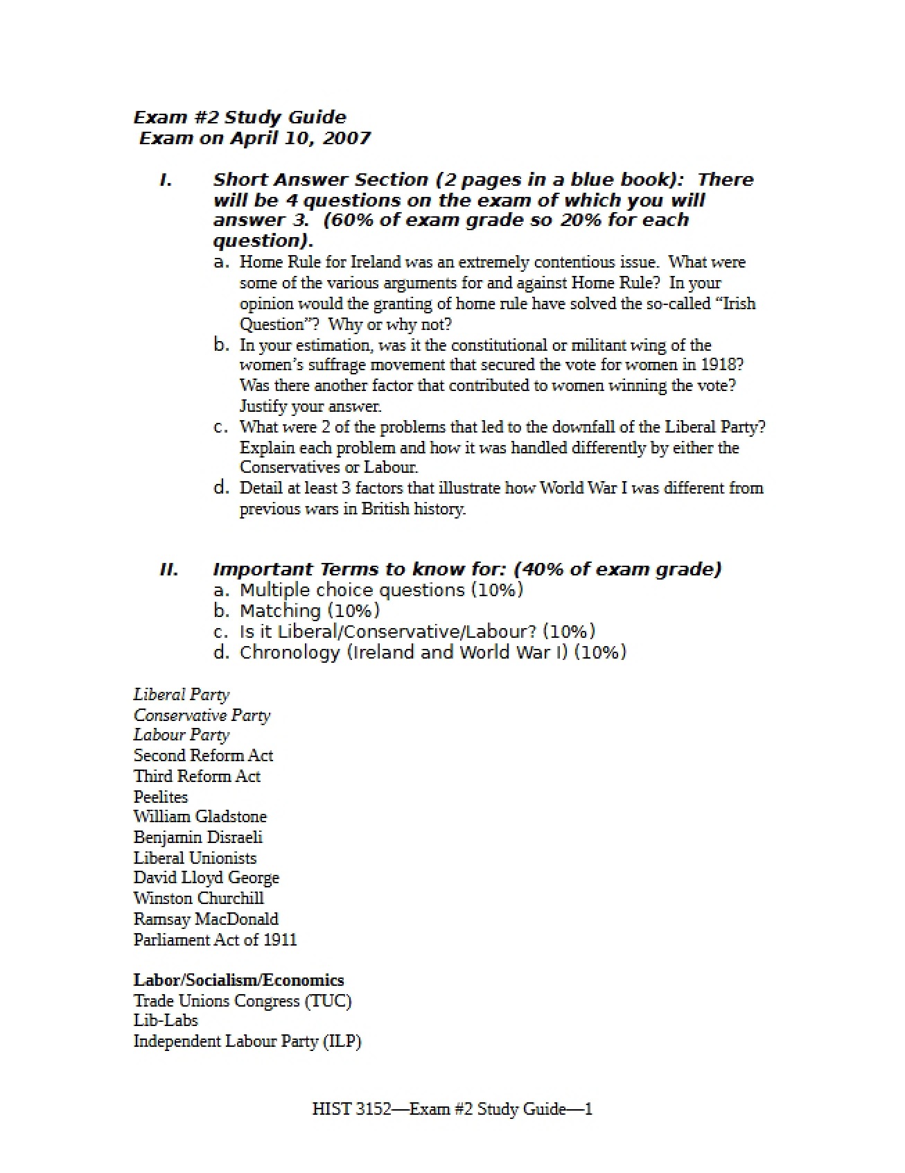 Study Guide for Exam 02