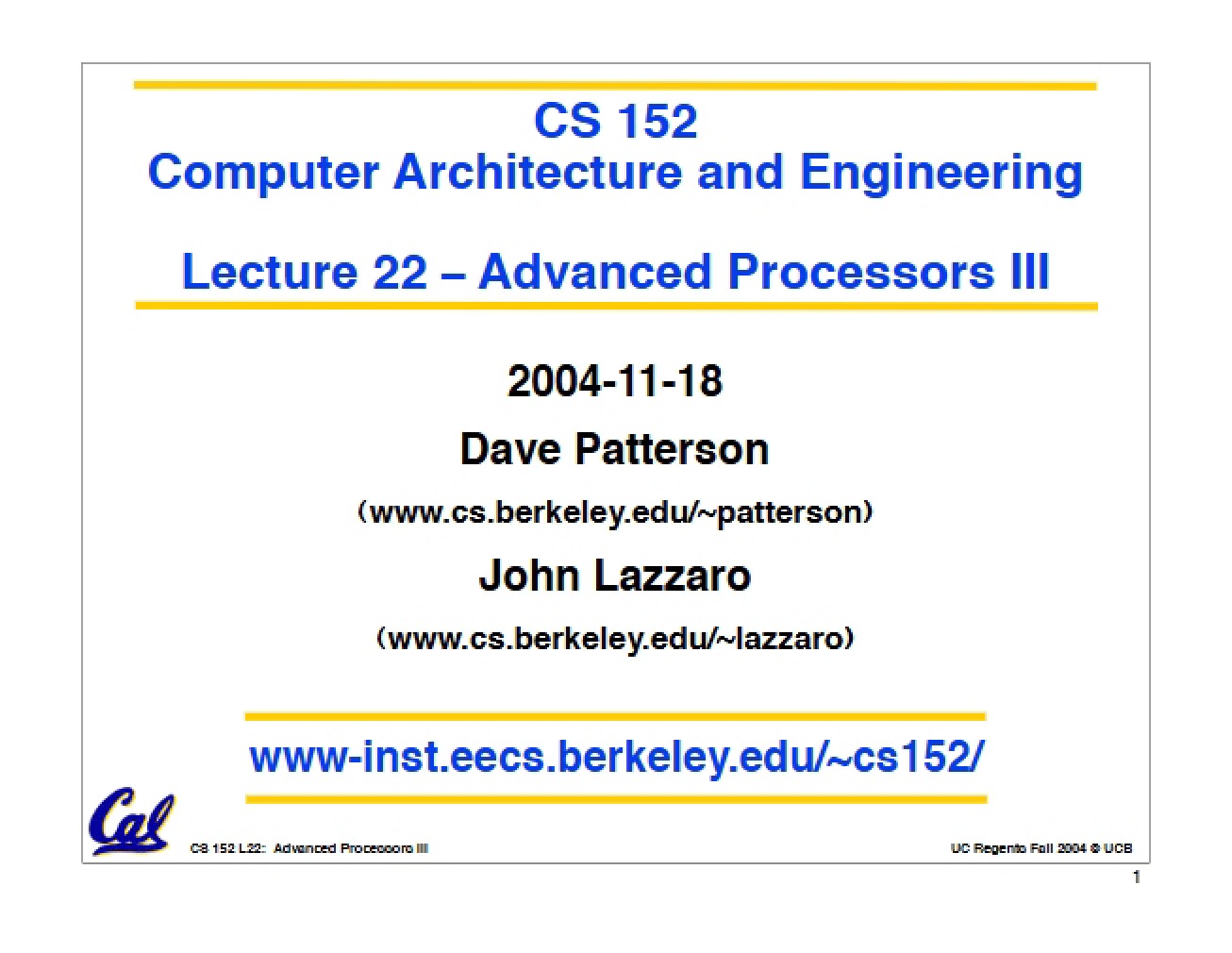 Third Session on Advanced Processors