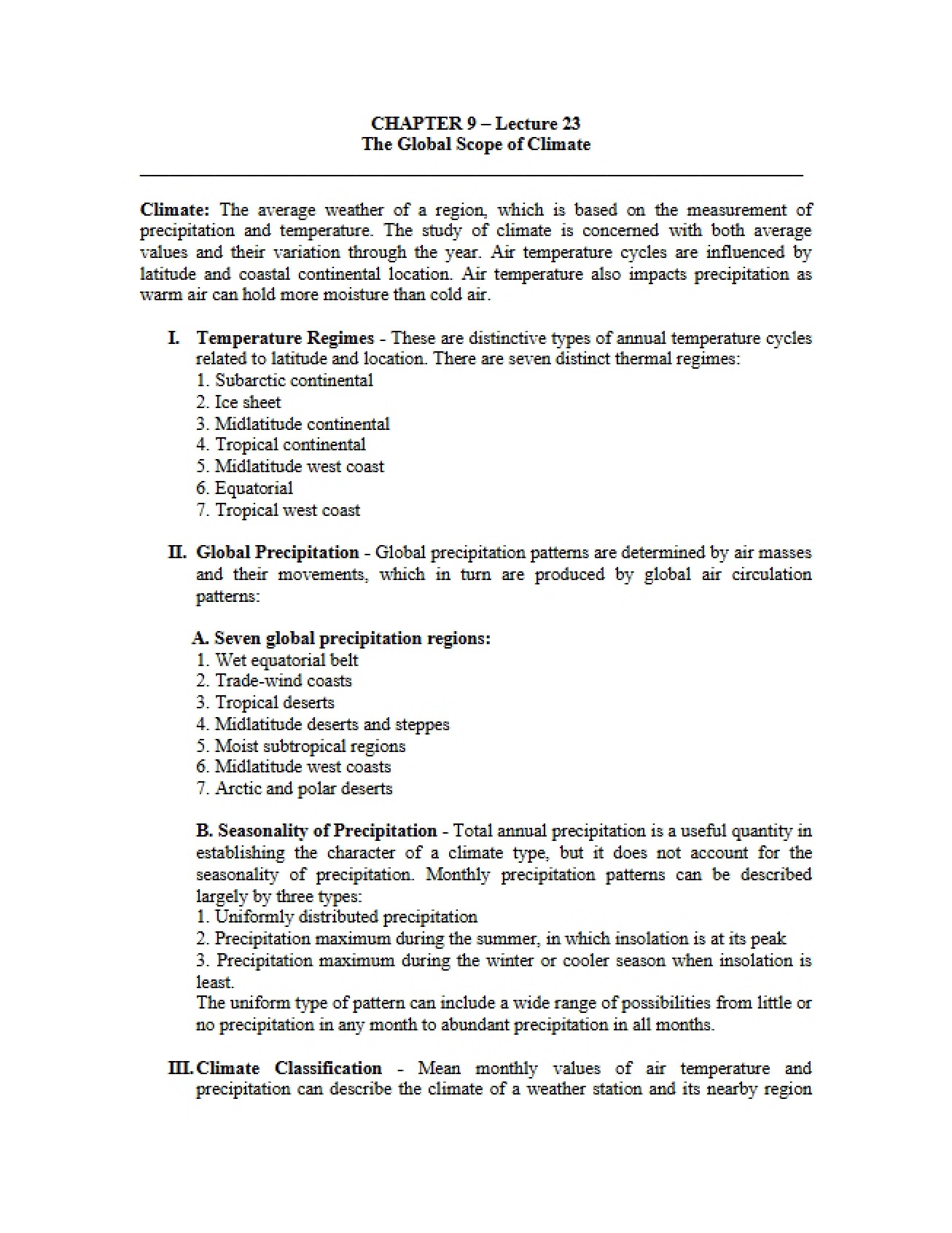 Global Scope of Climate Chapter Nine