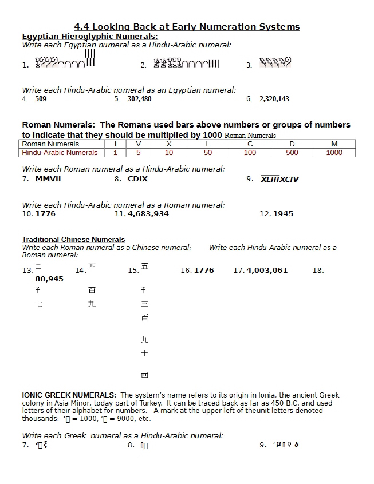 Systems of Early Numeration