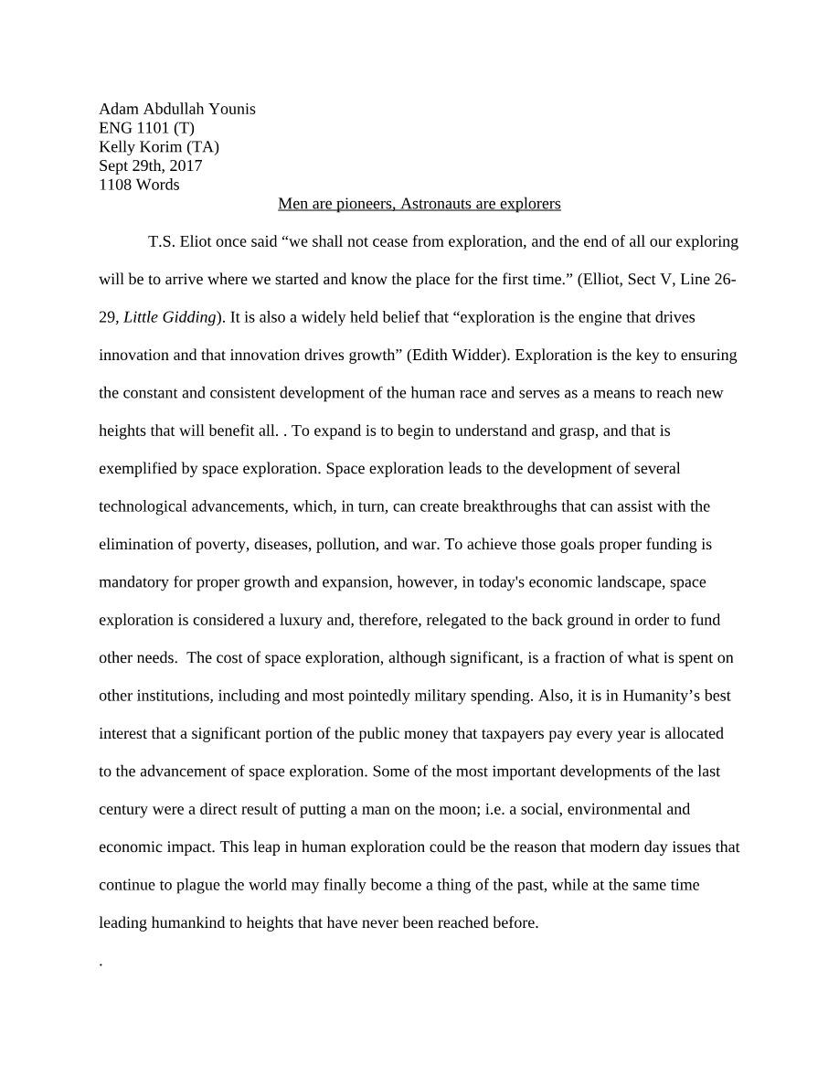 Essay on Environment and Exploration