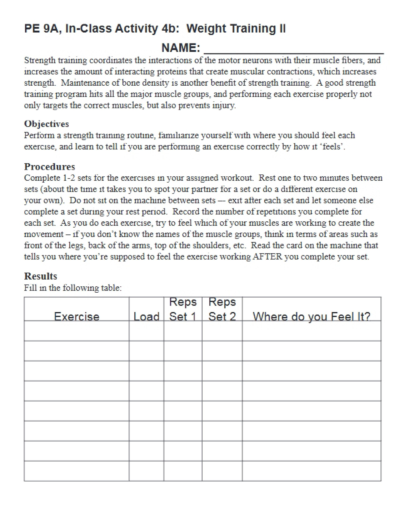 Second Level Weight Training