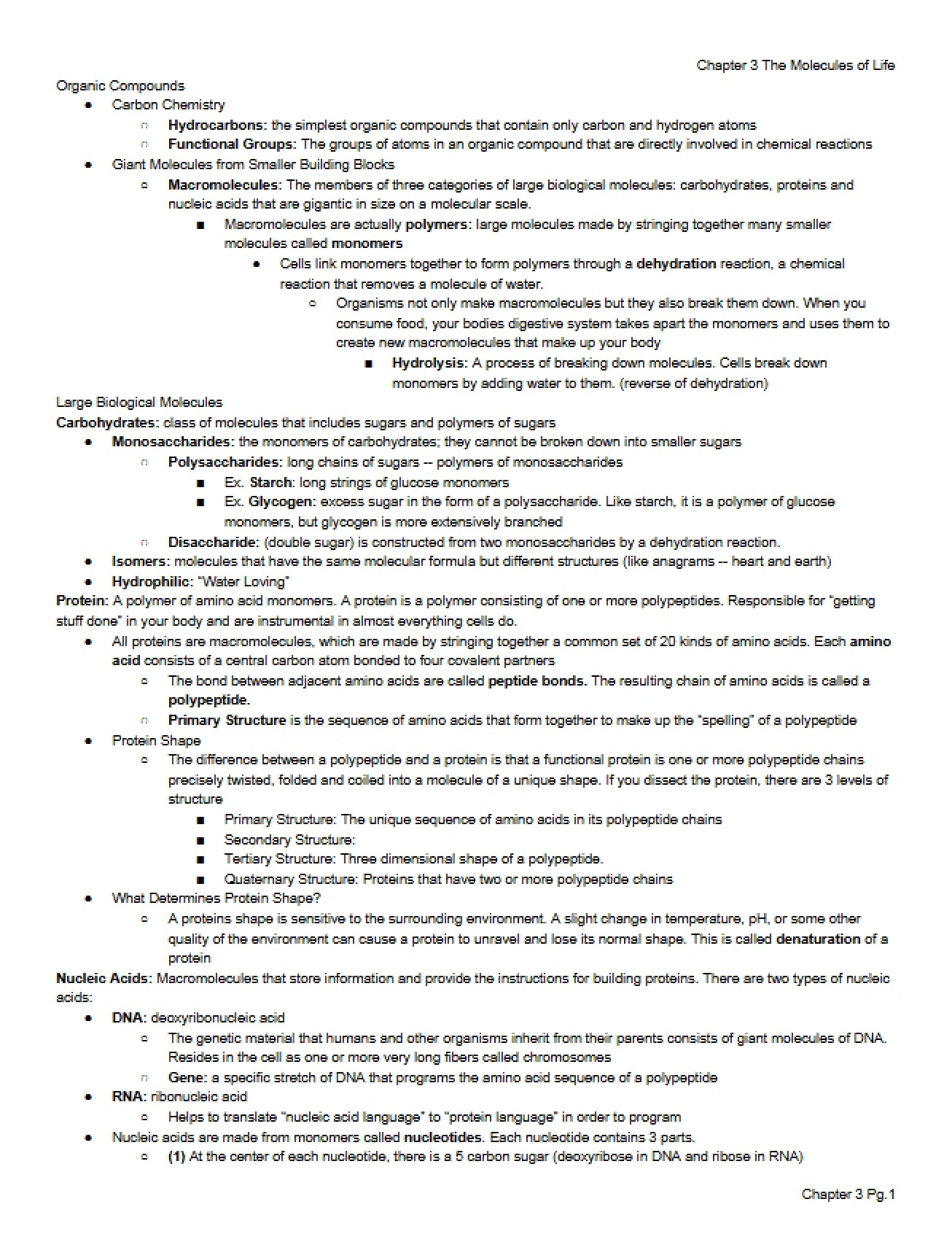 Life Molecules (Chapter 3)
