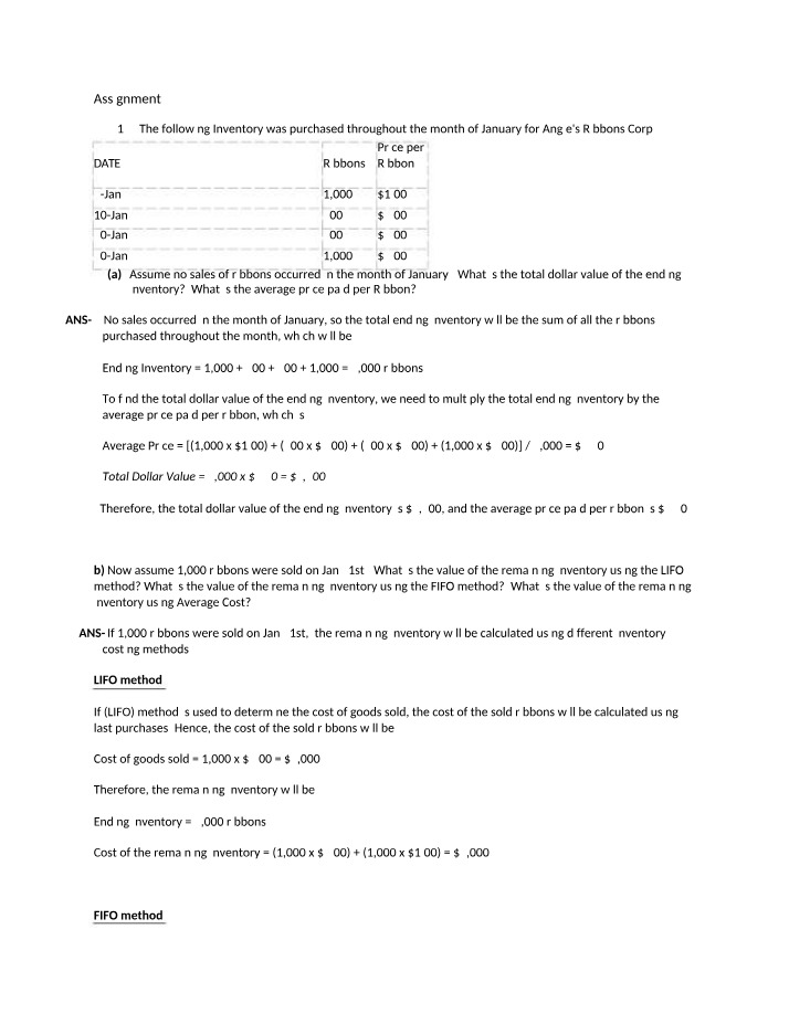 Inventory Value and Cost Methods Calculation