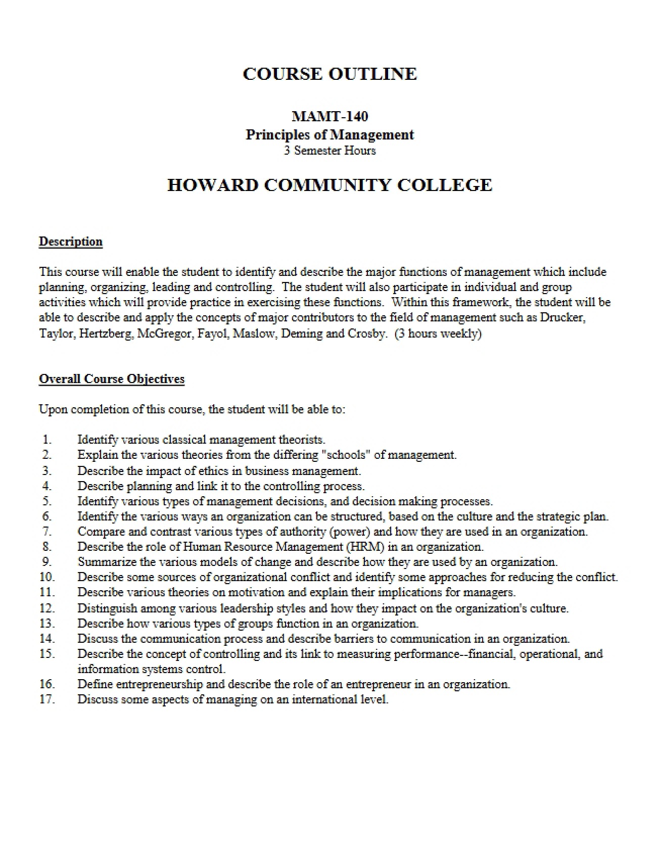 Principles of Management Syllabus (A)