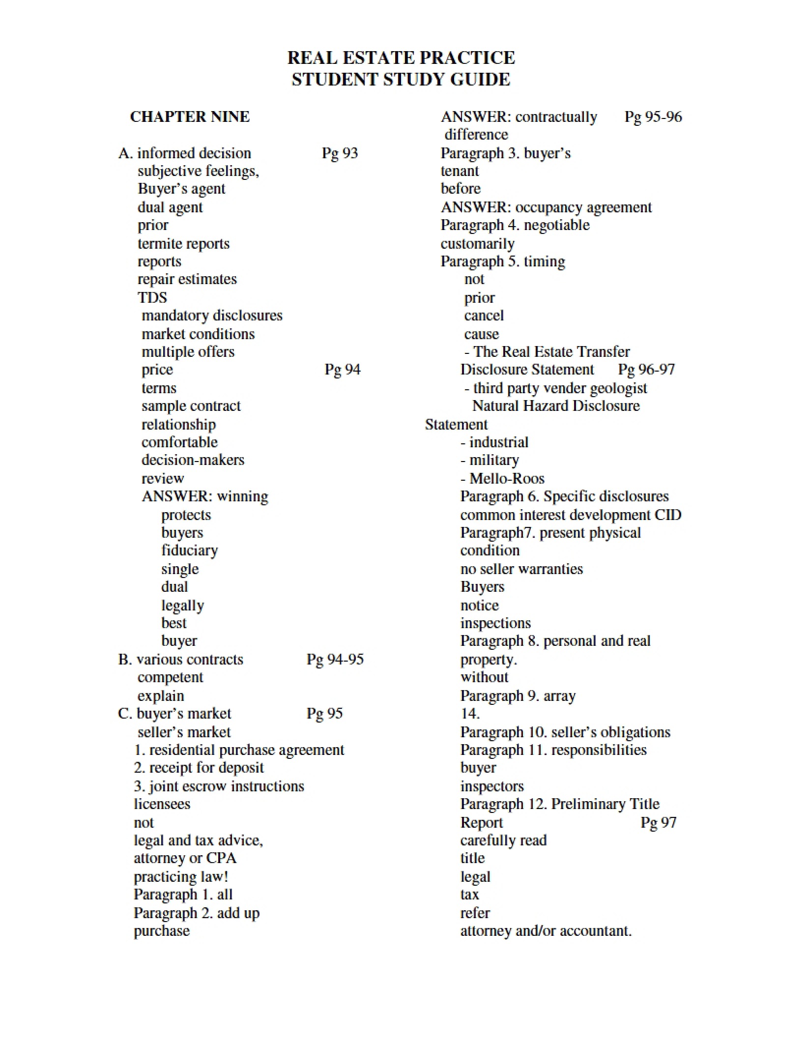 Study Guide for Real Estate Practice Students