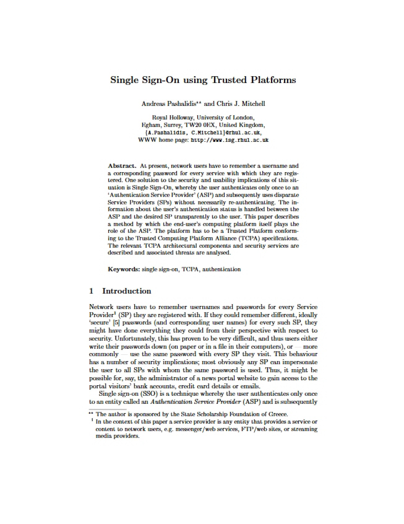 Trusted Platforms for Single Sign-On