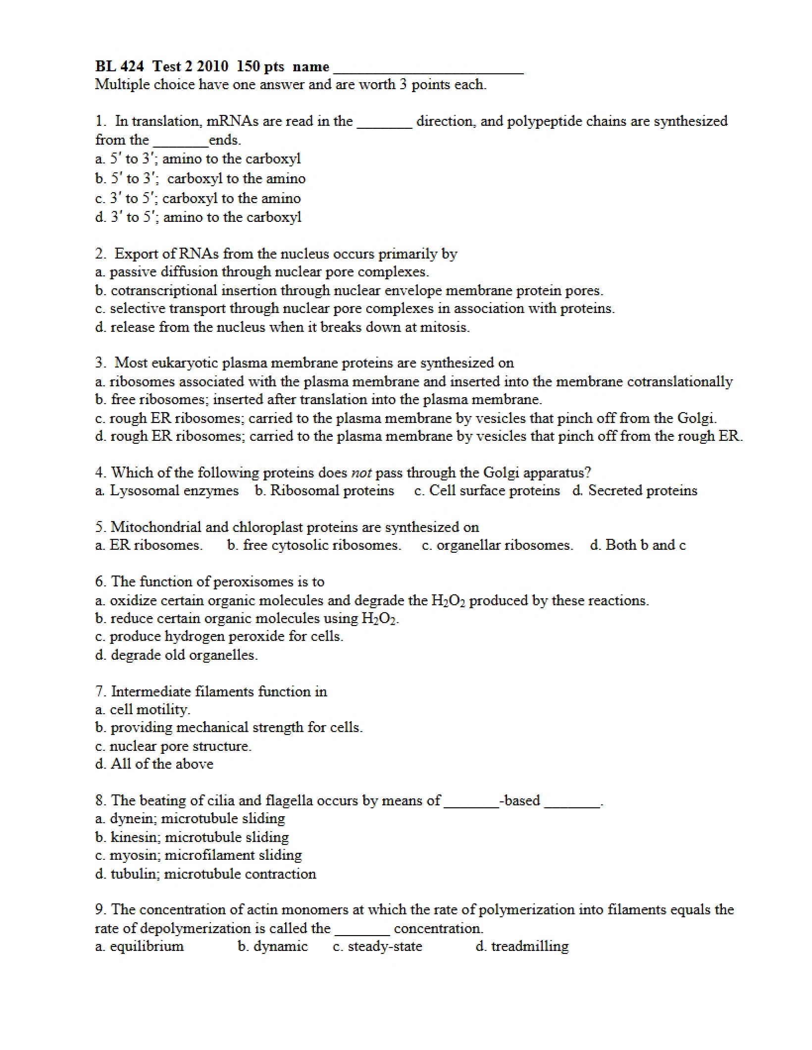 Test for Cell and Cancer Biology