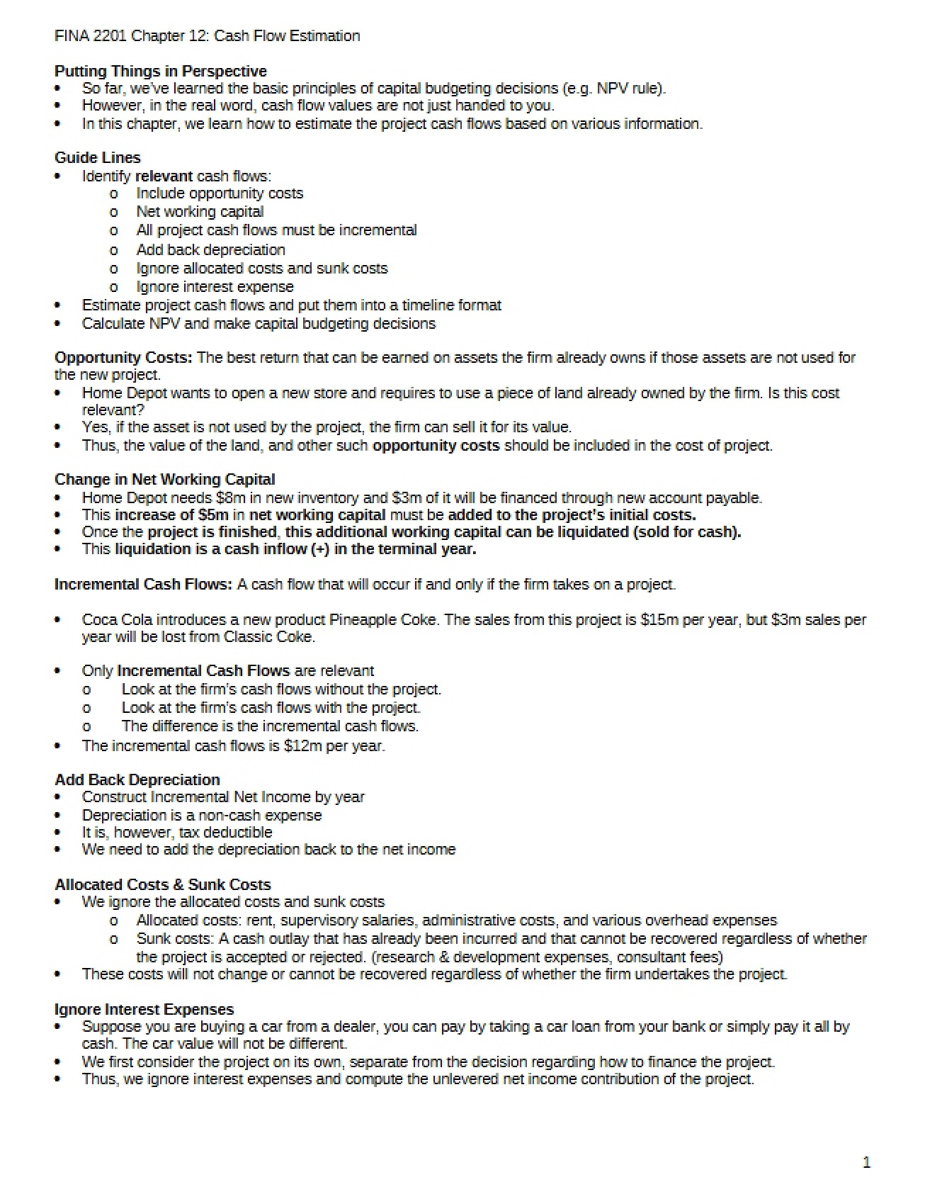 Estimating Cash Flow (Chapter 12)