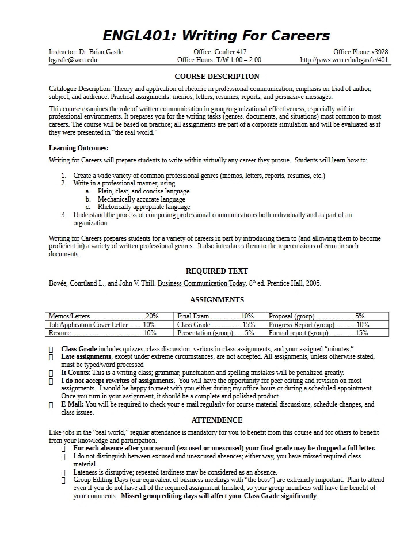 Writing for Careers Course Outline