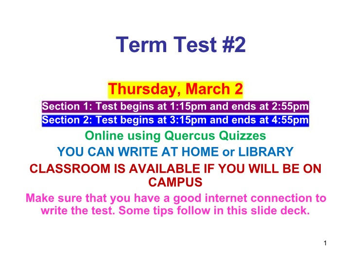 Guidelines and Tips for Term Test #2