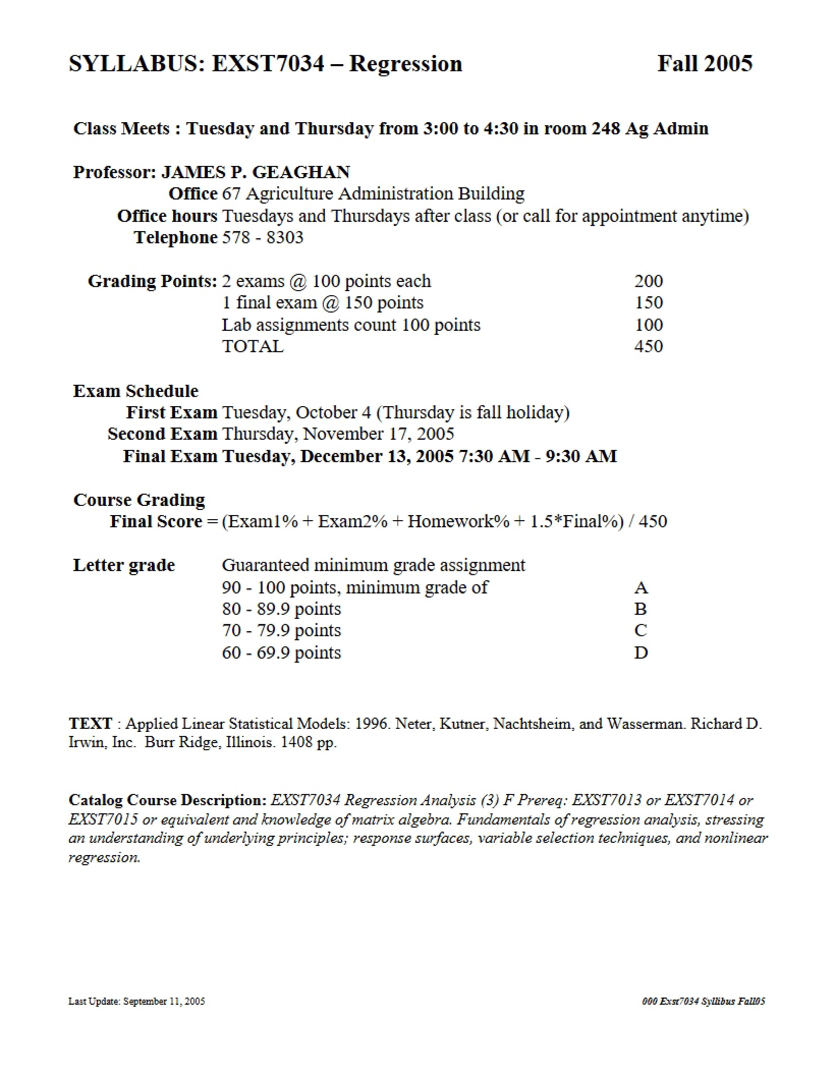 Syllabus Regression Analysis